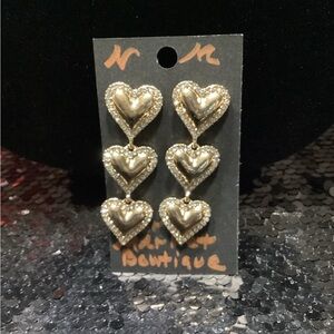 Triple Heart Gold Drop Earrings